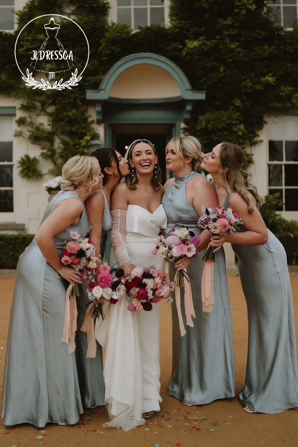 blue dress for baby girl Dusty Grey Blue Sheath Halter Elegant Long Bridesmaid Dresses, BD25051 –  JLDressCA