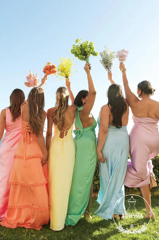 Colors Sheath Romantic Silk Satin Bridesmaid Dress, BD25012