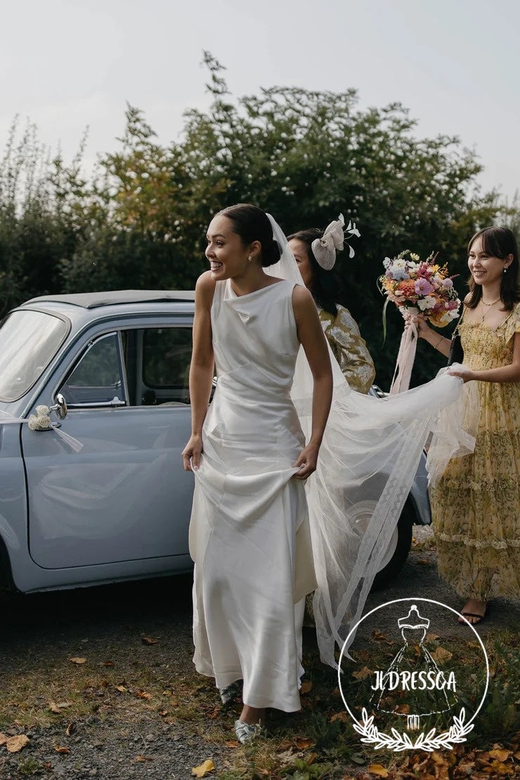 silk boat neck wedding dress Boat Neck Short Sleeve A-line Lace Wedding Dress, Custom Made Bridal Gown