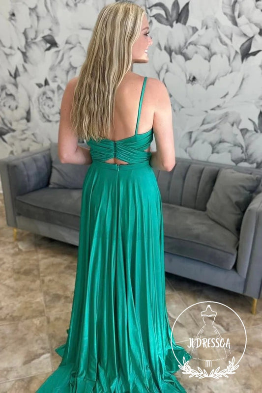 Emerald Green A-Line Pleated Formal Dress, PD25895