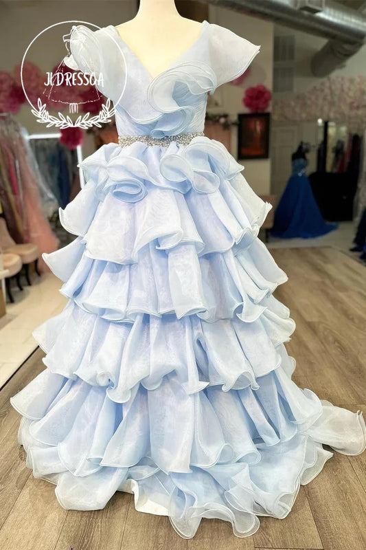 Hot Pink Long Multi-Layer A-Line Prom Dress with Ruffles, PD25966