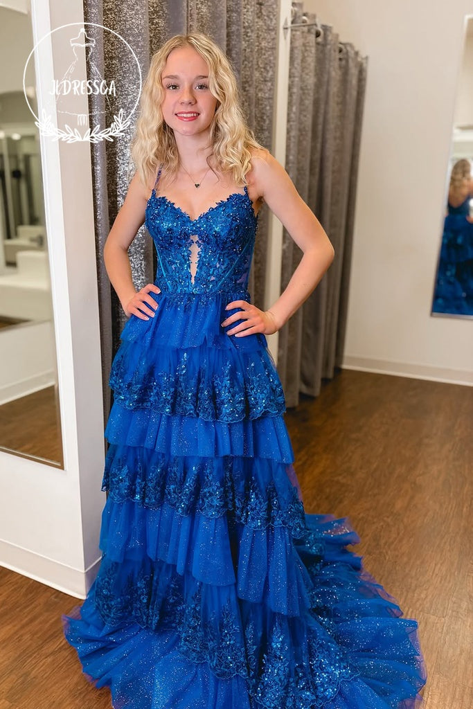 royal blue dresses for prom Royal Blue Plus Size Prom Dress,Fit and Flare Plus Size Prom Dress,Long Plus Size Dress,PD00327, US18W / Royal Blue main image 1