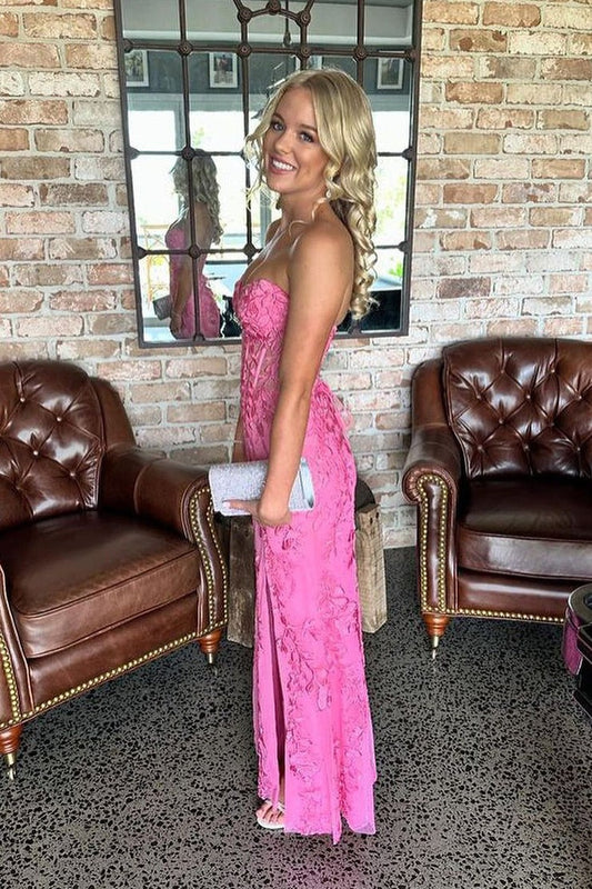 Sweetheart Pink Mermaid Long Prom Dress with Appliques, PD25199