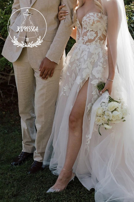 A-Line Sweetheart Tulle Lace Wedding Dresses, WD25028