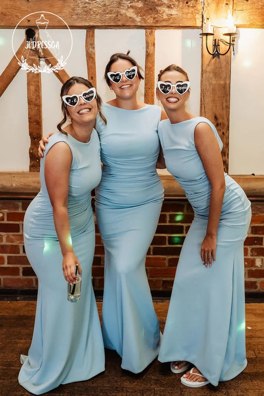 Elastic Sheath Mermaid Boat Neck Satin Bridesmaid Dress, BD25038