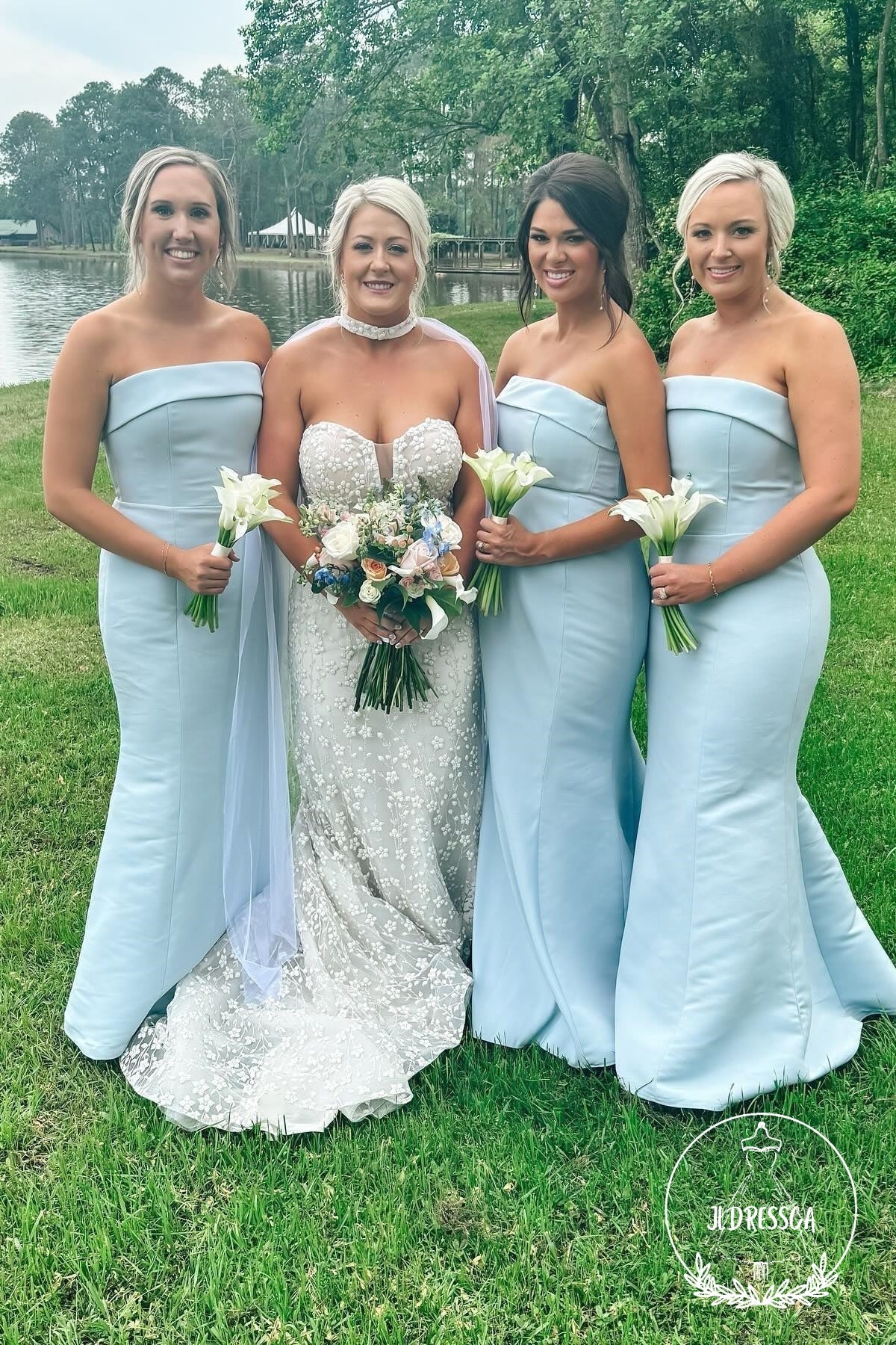 Light Blue Sheath Strapless Simple Satin Bridesmaid Dress, BD25030 –  JLDressCA
