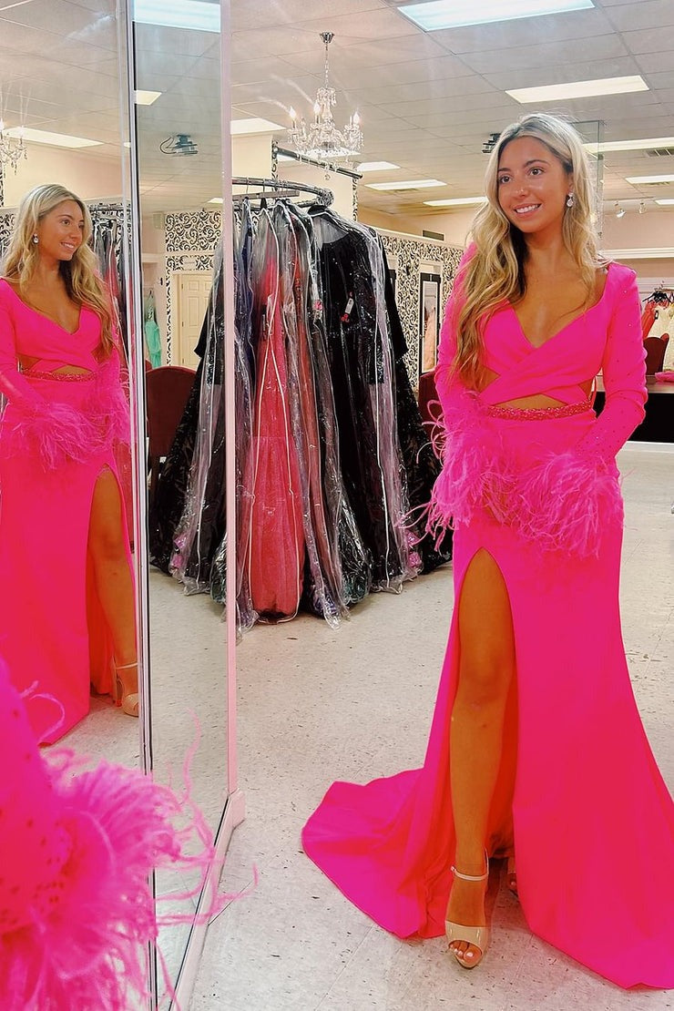 princess polly baby blue dress A Line V Neck Beaded Hot Pink Tulle Long Prom Dress, V Neck Hot Pink F –  abcprom main image 1