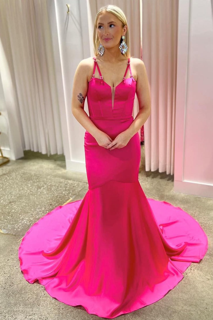 fuchsia mermaid prom dress Stunning Fuchsia Mermaid Satin Long Prom Dresses