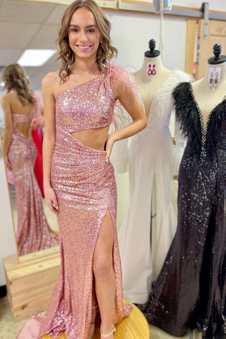 One Shoulder Jersey Mermaid Dresses Blushing Pink