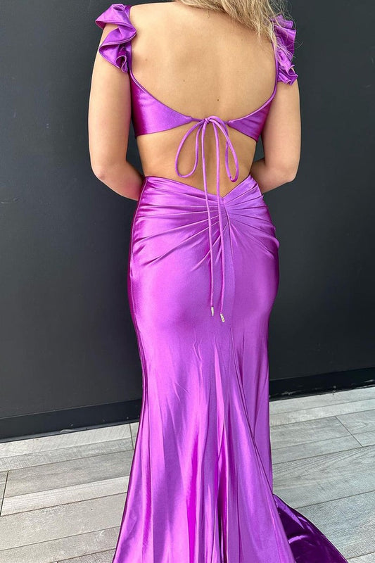 Purple Satin Mermaid Sweetheart Long Prom Dress, PD25440