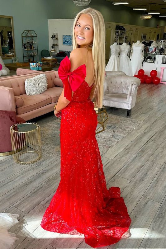 Red Mermaid Off - the - Shoulder Sequins Fashion Prom Dress, PD25567