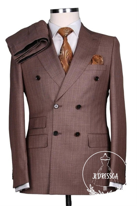 Brown Double Breasted Close Fitting Formal Men Suits, SU25143