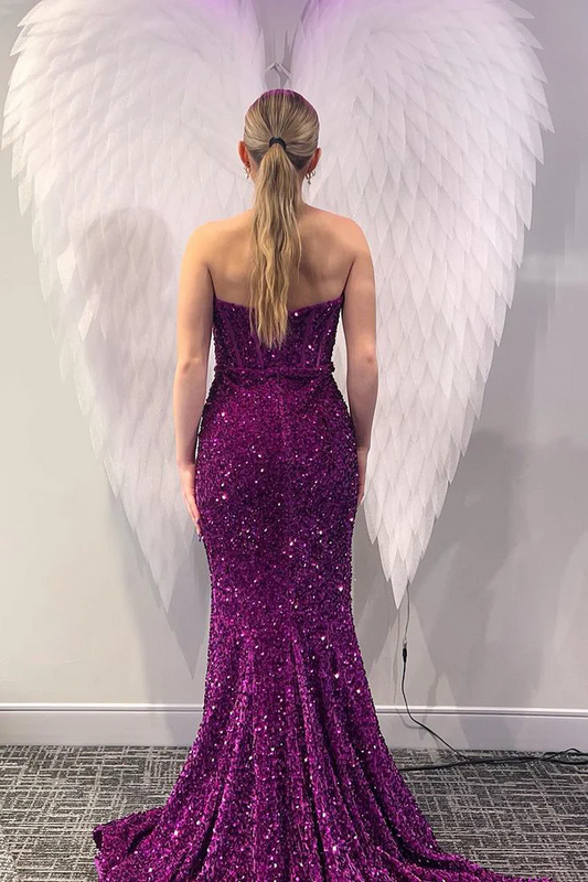 Purple Sequin Mermaid Long Prom Dress, PD2404168