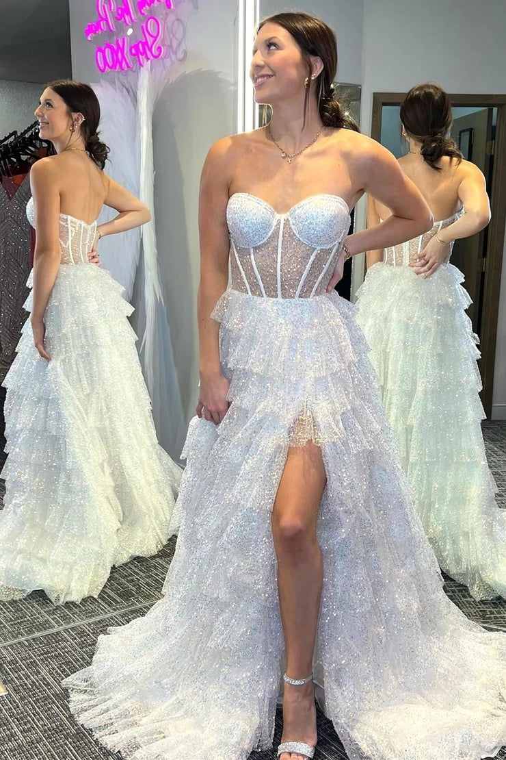 sachin and babi light blue dress White Prom Dress Long Formal Dress Elegant Prom Dress Sparkly Evening Dress main image 0