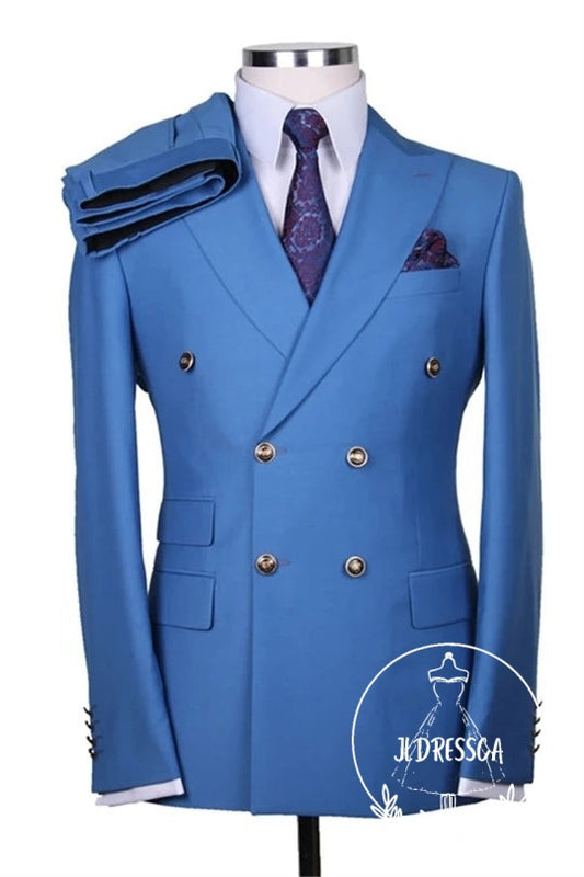 Blue Double Breasted Close Fitting Prom Men Suits, SU25191