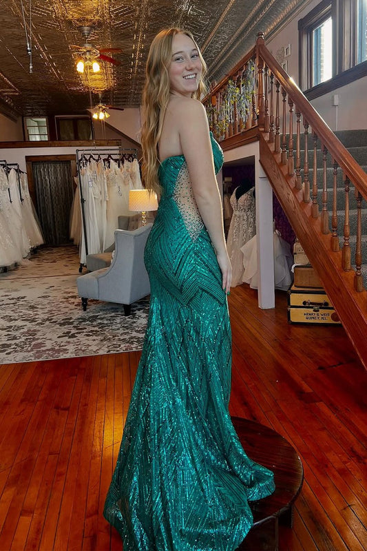 Green Sweetheart Mermaid Sequins Prom Dress with Beading, PD25752
