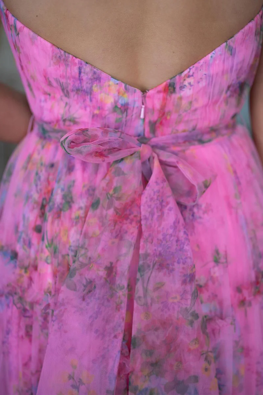 Unique Floral Printed A-Line Strapless Long Prom Dress , PD2404184