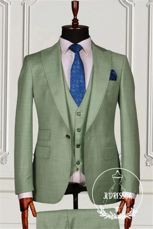 Green Three Pieces Best Fitted Prom Men Suits, SU25126