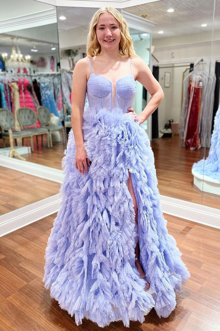 glitter lavender dress Strapless Lace Corset Slit Floor-Length Lace Dress 62159 by Clarisse 12 / Lavender main image 0