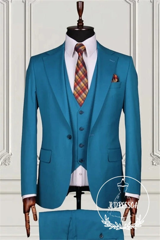 Ocean Blue Three Pieces Close Fitting Bespoke Men Suits For Prom, SU25159