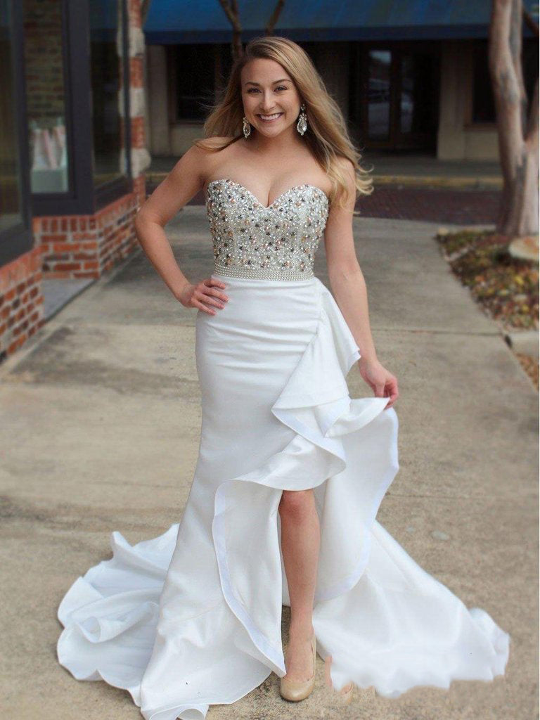 Sweetheart Strapless Ruffle Trim Beaded Mermaid Prom Dress - JLDressCA Sweetheart Strapless Ruffle Trim Beaded Mermaid Prom Dress - JLDressCA