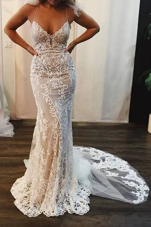 ivory mermaid wedding dress Vintage Mermaid Chart Wedding Dress High Neck Fulllace Long Sleeves Plus Size Wedding Dresses Bridal Gowns Button Back Sweep Train Lacefull Robe de