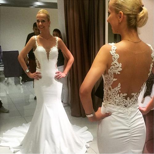 Vintage Sweetheart Mermaid Lace Backless Wedding Dress, WD2305168