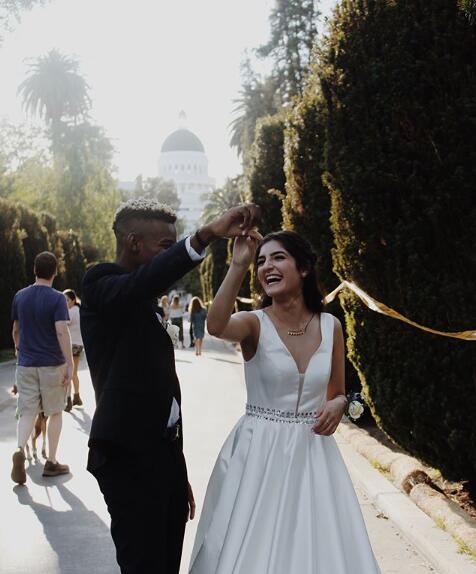 White V-Neck A-Line Satin Beaded Sash Prom Dress, PD2308258