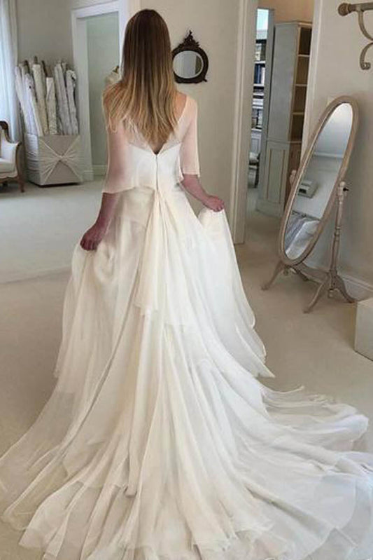 Elegant Chiffon Beach Wedding Dress with Wrap Sleeve, WD2305037