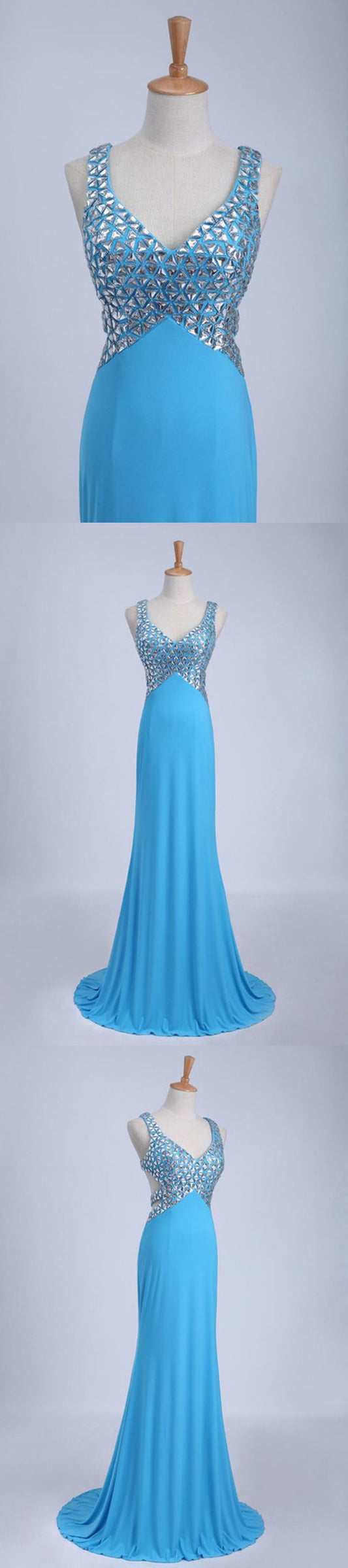 Dance Straps Prom Dresses Open Back Sheath Column with Beads, PD2308094