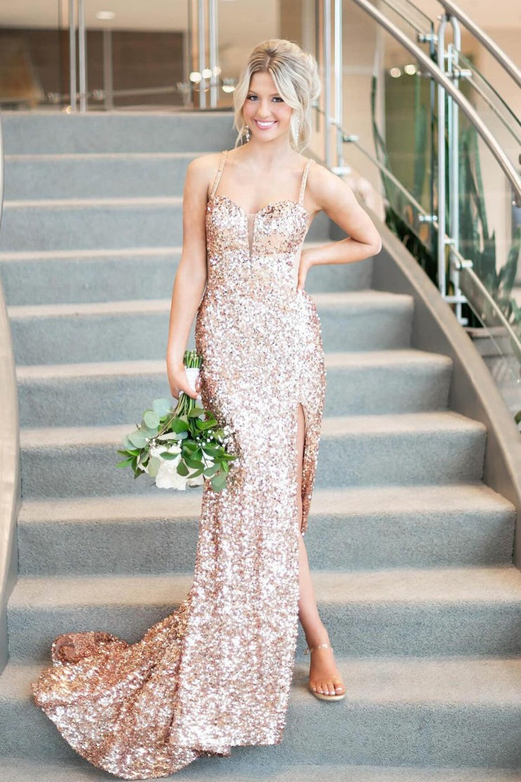Champagne Sequins Mermaid Sweetheart Prom Dress | JLDressCA Champagne Sequins Mermaid Sweetheart Prom Dress | JLDressCA