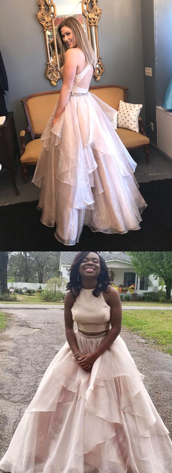 Formal Two Pieces Fluffy Ball Gown Long Prom Dresses - JLDressCA Formal Two Pieces Fluffy Ball Gown Long Prom Dresses - JLDressCA