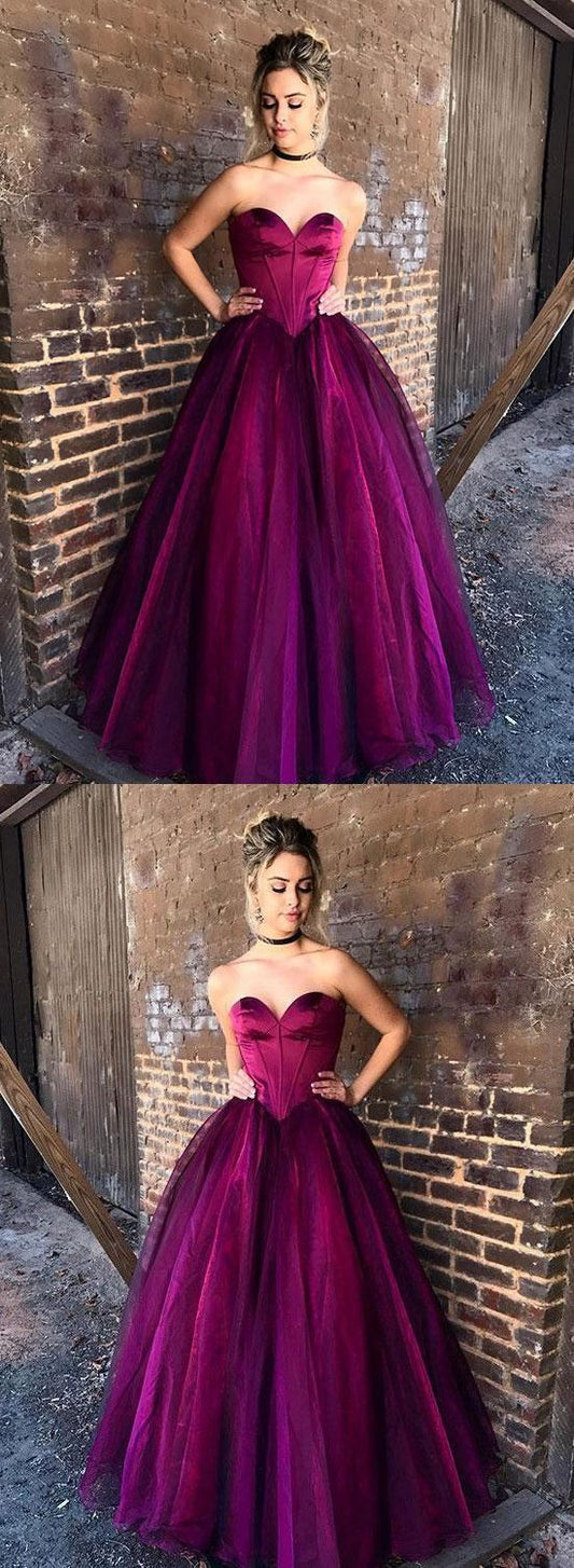 sweetheart A-line fuchsia formal long prom dress for girls, PD9748