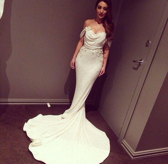 Off Shoulder White Sequin Sparkle Mermaid Long Evening Dress - JLDressCA Off Shoulder White Sequin Sparkle Mermaid Long Evening Dress - JLDressCA