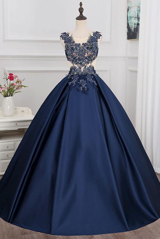 Shop Navy Blue A-line Long Lace Appliques Prom Dress at JLDressCA Shop Navy Blue A-line Long Lace Appliques Prom Dress at JLDressCA