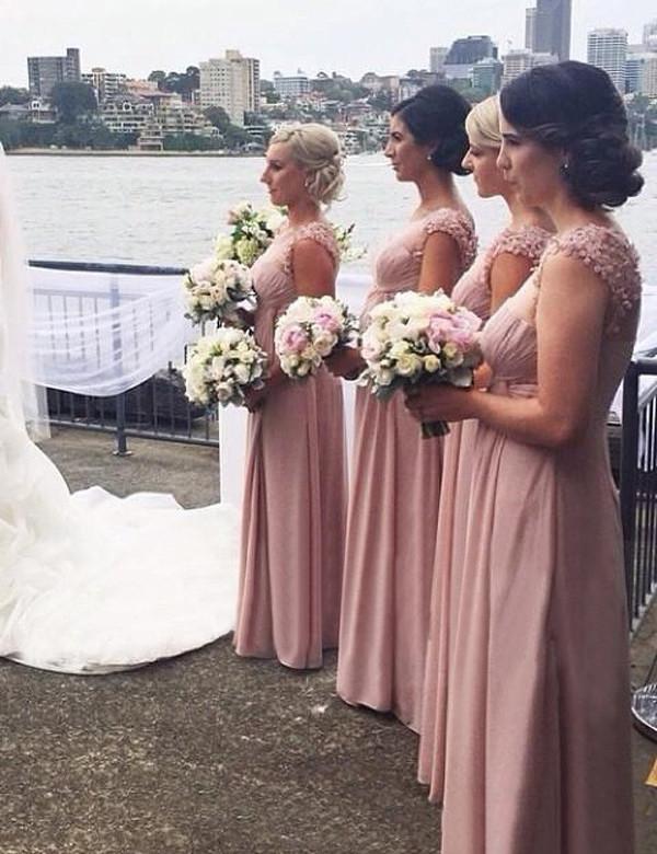 Elegant Pink Bridesmaid Dress - A-Line Silhouette with Delicate Appliques from JLDressCA Elegant Pink Bridesmaid Dress - A-Line Silhouette with Delicate Appliques from JLDressCA