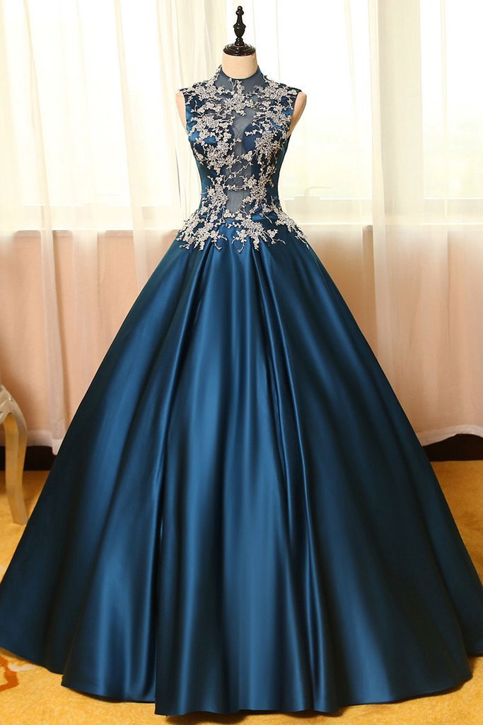 Stylish High Neck Dark Teal A-line Long Prom Dress - JLDressCA Stylish High Neck Dark Teal A-line Long Prom Dress - JLDressCA