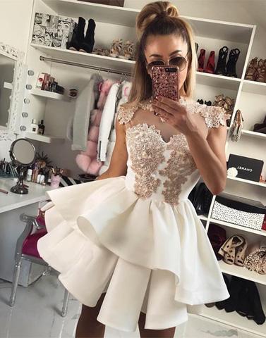 Shop 2020 A-Line Cap Sleeves White Short Homecoming Dress - JLDressCA Shop 2020 A-Line Cap Sleeves White Short Homecoming Dress - JLDressCA