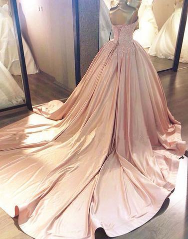 Formal charming dusty rose sweetheart A-line long prom dress with train, PD9976