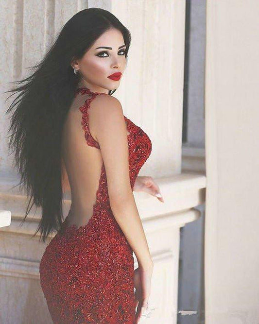 burgundy prom dress, mermaid prom dress, backless prom dress, prom dress with train, evening gown 2017, BD540