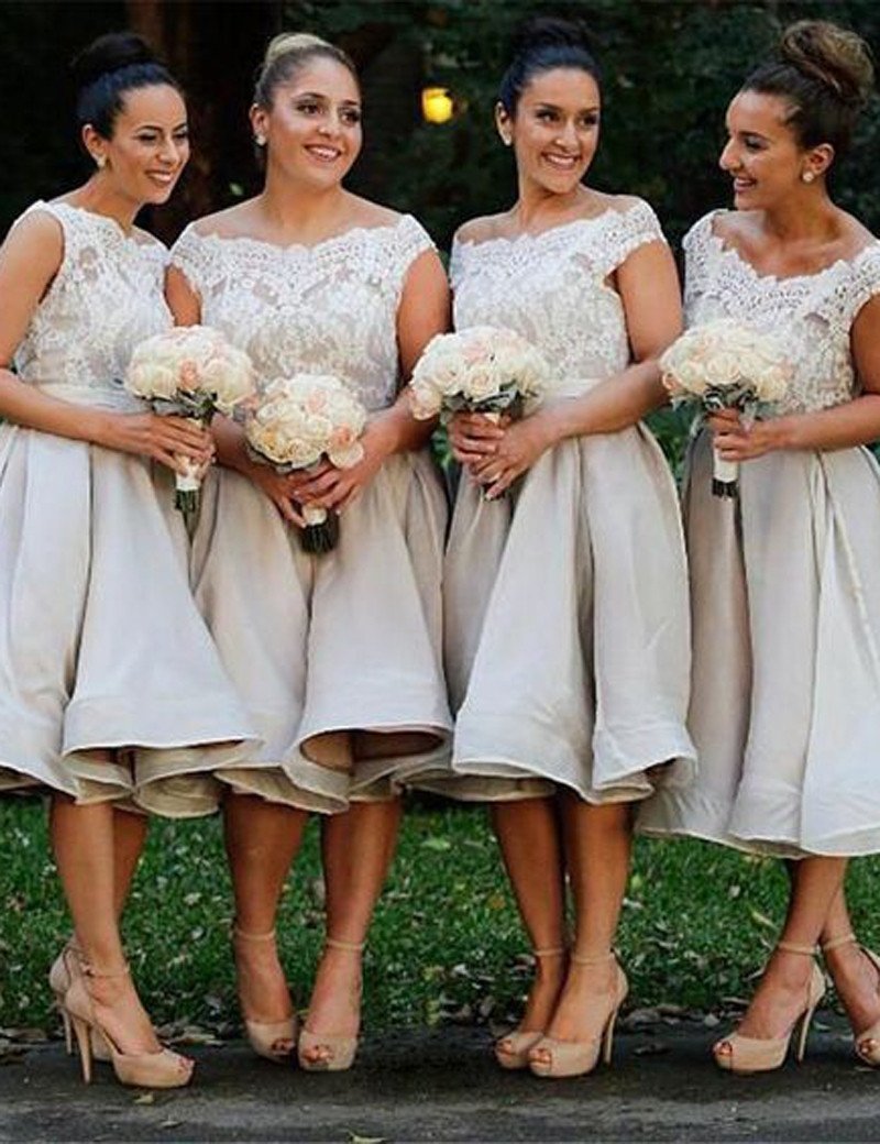 Light Grey Bridesmaid Dress, Off-shoulder Bridesmaid Dress, Knee-lengt JLDressCA Light Grey Bridesmaid Dress, Off-shoulder Bridesmaid Dress, Knee-lengt JLDressCA