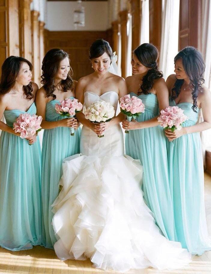 Fashion Cyan Bridesmaid Dress | Strapless A-Line Style | JLDressCA. Fashion Cyan Bridesmaid Dress | Strapless A-Line Style | JLDressCA.