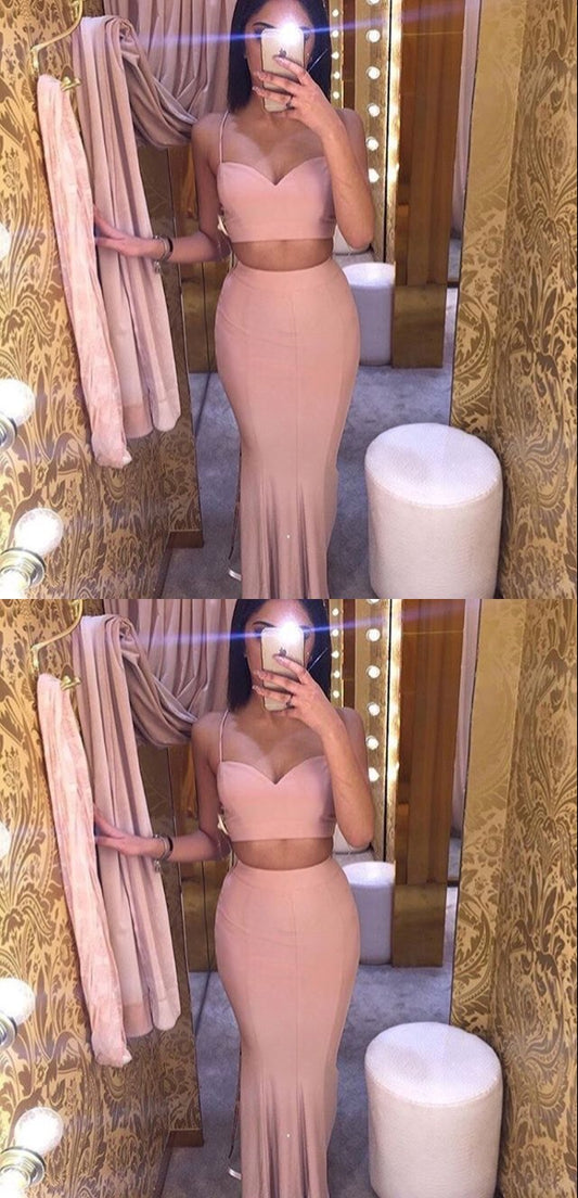 Dusty Pink Long Prom Dresses 2 Pieces Evening Dresses Mermaid Formal Dresses