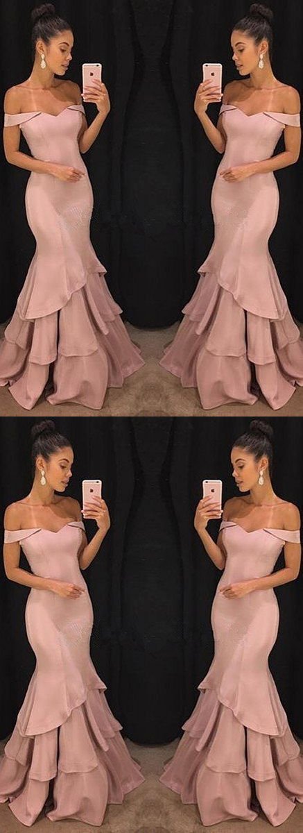 Dusty Pink Long Prom Dresses Mermaid Evening Dresses Off the Shoulder Formal Dresses
