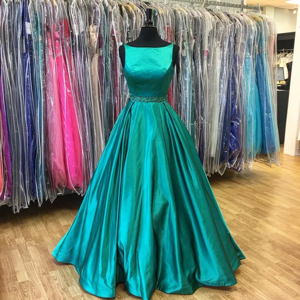 A-Line Green Satin Simple Long Formal Prom Dresses | JLDressCA A-Line Green Satin Simple Long Formal Prom Dresses | JLDressCA