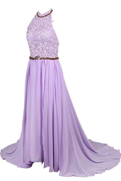 Lilac Prom Dress Long Halter Chiffon Evening Gown | JLDressCA Lilac Prom Dress Long Halter Chiffon Evening Gown | JLDressCA