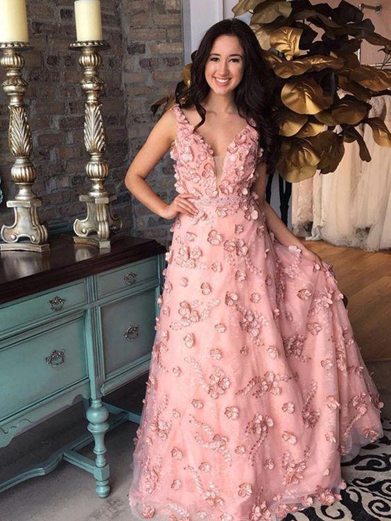Elegant Floral Applique Long Prom Dresses - JLDressCA Elegant Floral Applique Long Prom Dresses - JLDressCA