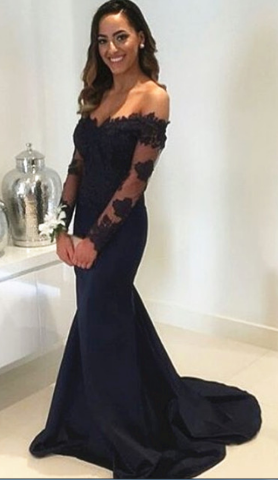 Shop Black Off Shoulder Long Sleeves Mermaid Prom Dress - JLDressCA Shop Black Off Shoulder Long Sleeves Mermaid Prom Dress - JLDressCA