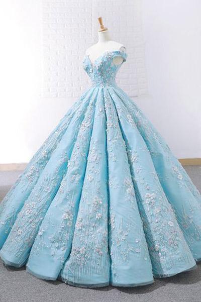 Light Blue Off-Shoulder Quincea??era Dress | JLDressCA Light Blue Off-Shoulder Quincea??era Dress | JLDressCA