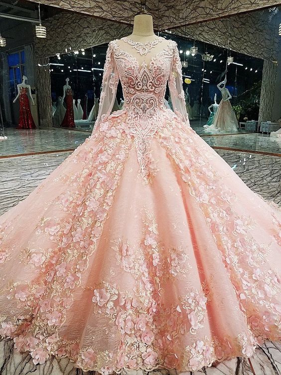 Elegant Beaded Ball Gown Long Sleeve Tulle Quinceanera Dress - JLDressCA Elegant Beaded Ball Gown Long Sleeve Tulle Quinceanera Dress - JLDressCA